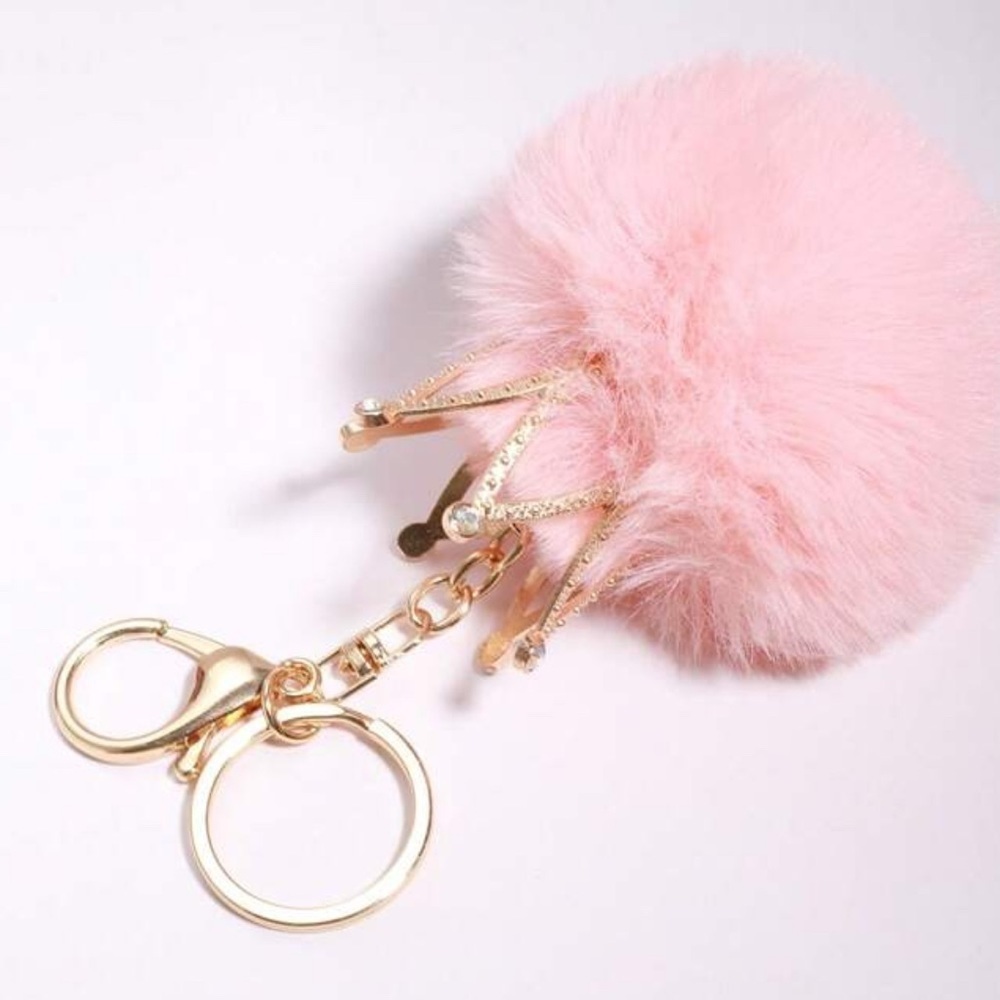 Pink Pom Pom Bag Charm with Crown - Picture 4 of 5